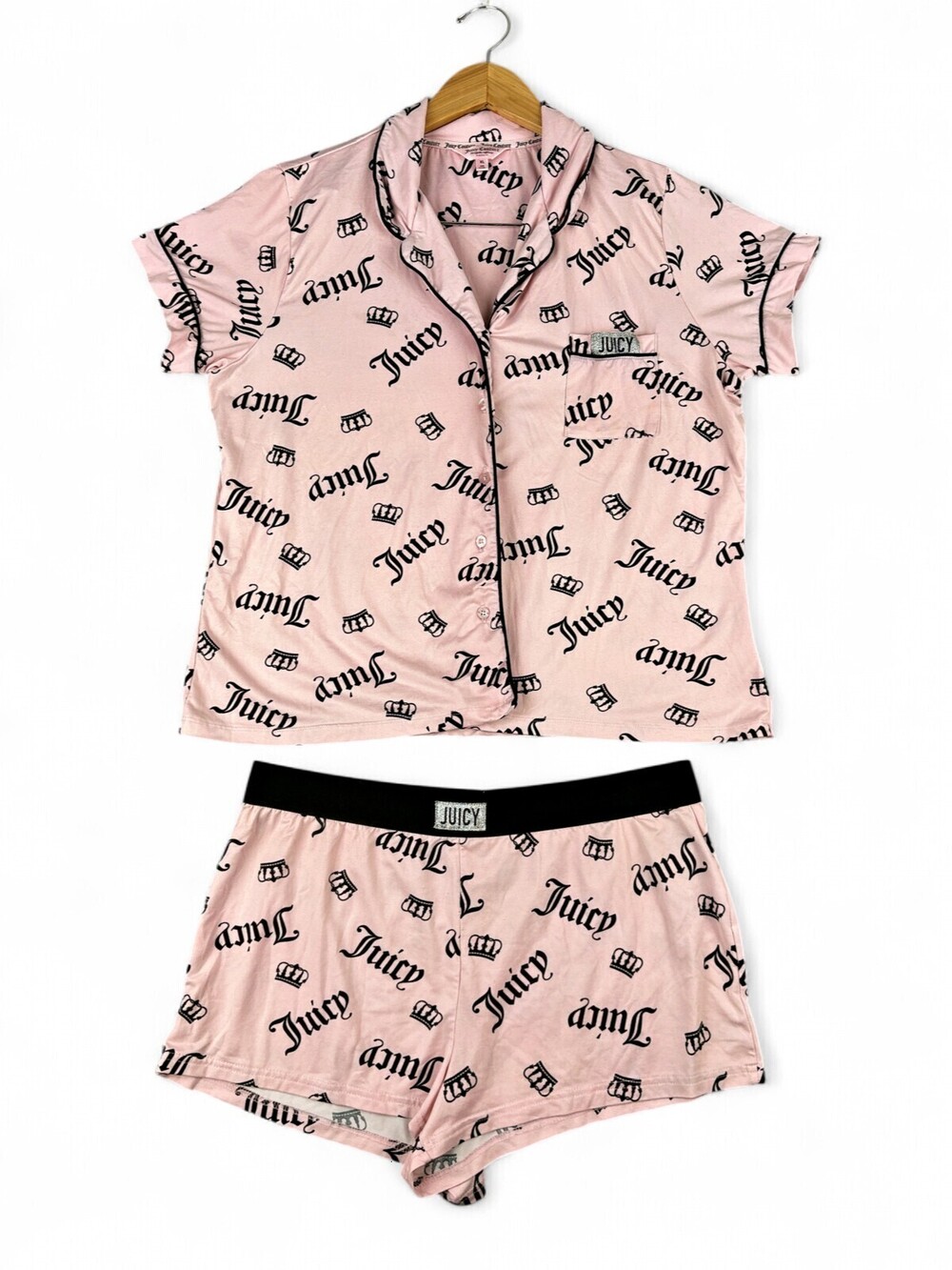 Juicy Couture Pink Logo Short Pajama Set Top XL Shorts L